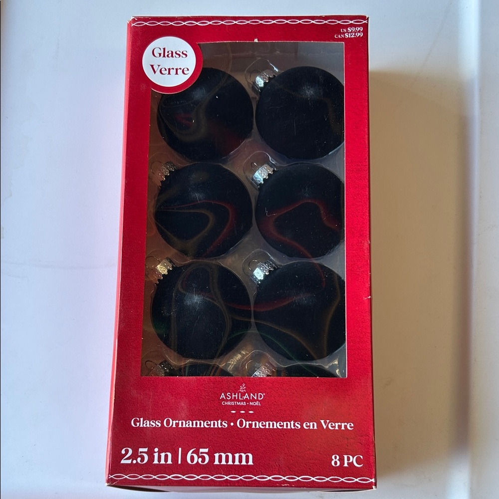 Ashland Black Flocked Glass Ornaments